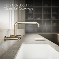 Two-hole wall-mount bridge kitchen sink faucet