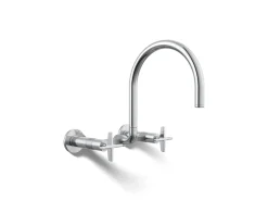 Two-hole wall-mount bridge kitchen sink faucet