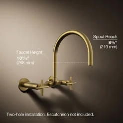 Two-hole wall-mount bridge kitchen sink faucet