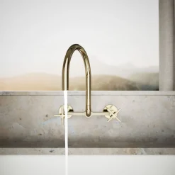 Two-hole wall-mount bridge kitchen sink faucet