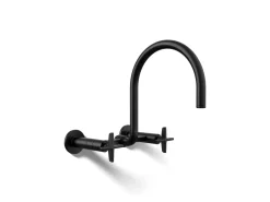 Two-hole wall-mount bridge kitchen sink faucet