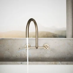 Two-hole wall-mount bridge kitchen sink faucet
