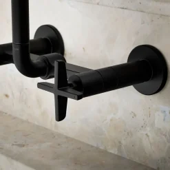 Two-hole wall-mount bridge kitchen sink faucet