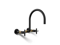 Two-hole wall-mount bridge kitchen sink faucet