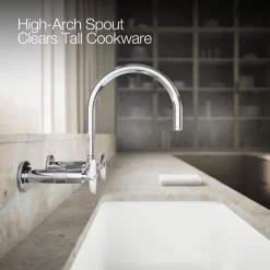 Two-hole wall-mount bridge kitchen sink faucet