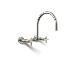 Two-hole wall-mount bridge kitchen sink faucet