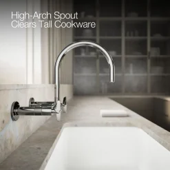 Two-hole wall-mount bridge kitchen sink faucet