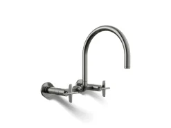 Two-hole wall-mount bridge kitchen sink faucet
