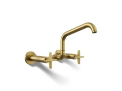 Two-hole wall-mount bridge kitchen sink faucet