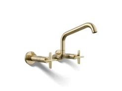 Two-hole wall-mount bridge kitchen sink faucet