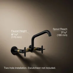 Two-hole wall-mount bridge kitchen sink faucet