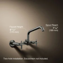 Two-hole wall-mount bridge kitchen sink faucet