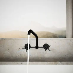 Two-hole wall-mount bridge kitchen sink faucet