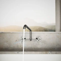 Two-hole wall-mount bridge kitchen sink faucet