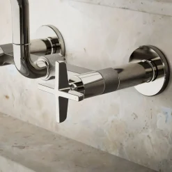 Two-hole wall-mount bridge kitchen sink faucet