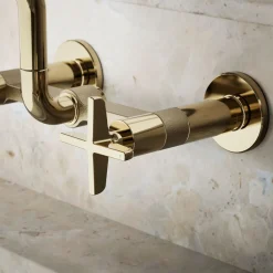 Two-hole wall-mount bridge kitchen sink faucet
