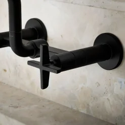 Two-hole wall-mount bridge kitchen sink faucet