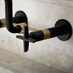 Two-hole wall-mount bridge kitchen sink faucet