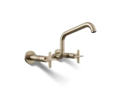 Two-hole wall-mount bridge kitchen sink faucet