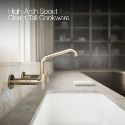 Two-hole wall-mount bridge kitchen sink faucet
