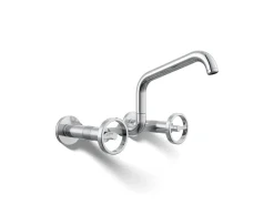 Two-hole wall-mount bridge kitchen sink faucet