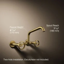 Two-hole wall-mount bridge kitchen sink faucet