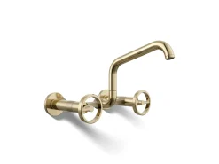 Two-hole wall-mount bridge kitchen sink faucet