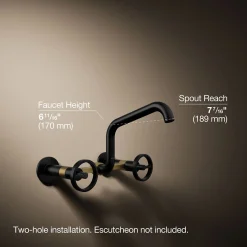 Two-hole wall-mount bridge kitchen sink faucet