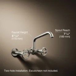 Two-hole wall-mount bridge kitchen sink faucet