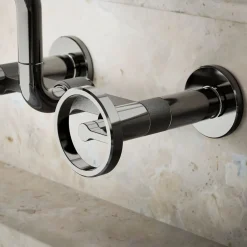 Two-hole wall-mount bridge kitchen sink faucet