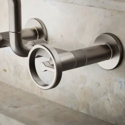 Two-hole wall-mount bridge kitchen sink faucet