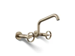 Two-hole wall-mount bridge kitchen sink faucet