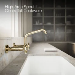 Two-hole wall-mount bridge kitchen sink faucet