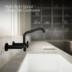 Two-hole wall-mount bridge kitchen sink faucet