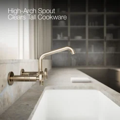 Two-hole wall-mount bridge kitchen sink faucet