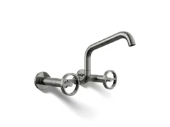 Two-hole wall-mount bridge kitchen sink faucet