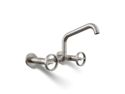 Two-hole wall-mount bridge kitchen sink faucet
