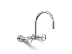 Two-hole wall-mount bridge kitchen sink faucet