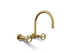 Two-hole wall-mount bridge kitchen sink faucet