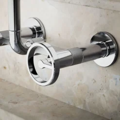 Two-hole wall-mount bridge kitchen sink faucet