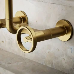 Two-hole wall-mount bridge kitchen sink faucet