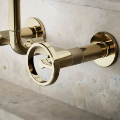 Two-hole wall-mount bridge kitchen sink faucet