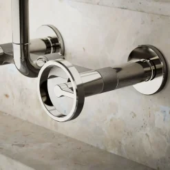 Two-hole wall-mount bridge kitchen sink faucet