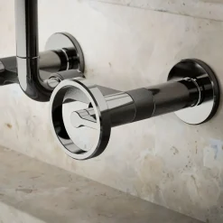 Two-hole wall-mount bridge kitchen sink faucet