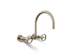 Two-hole wall-mount bridge kitchen sink faucet
