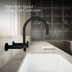 Two-hole wall-mount bridge kitchen sink faucet