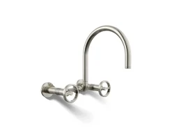 Two-hole wall-mount bridge kitchen sink faucet