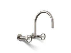 Two-hole wall-mount bridge kitchen sink faucet