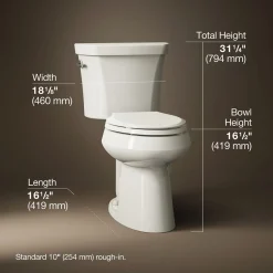 Two-piece elongated toilet, dual-flush