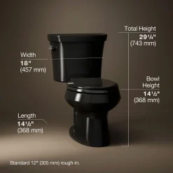 Two-piece elongated toilet, dual-flush